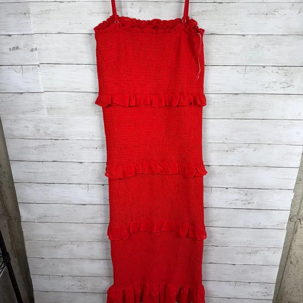 bebe Red Ruffle Midi Dress - Picture 4 of 7